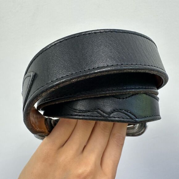 Nocona Vintage Black Leather Western Belt Silver Tone Hardware Buckle Size L - Picture 4 of 9